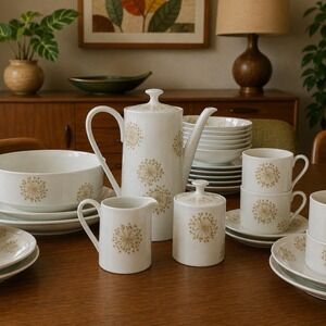 VTG MCM Arzberg Porzellan Dolde 51 Pc Dinnerware Set Löffelhardt Germany 1960